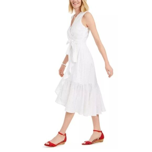 Charter Club White Eyelet Lace Dress Ruffle Hem Size 8 NEW - Picture 10 of 12